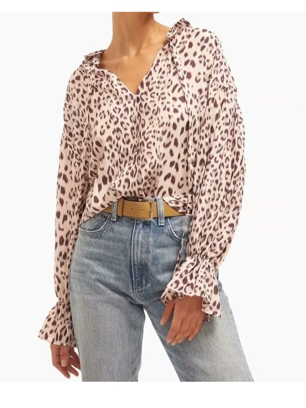 Leopard Long Sleeve Equipment Femme Farrah Peasant Blouse Size Small New
